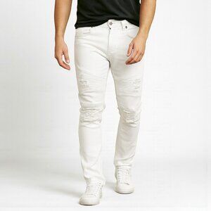 Bleecker & Mercer Men’s Slim Fit Distressed White Jeans Stretch Denim Size 30x30